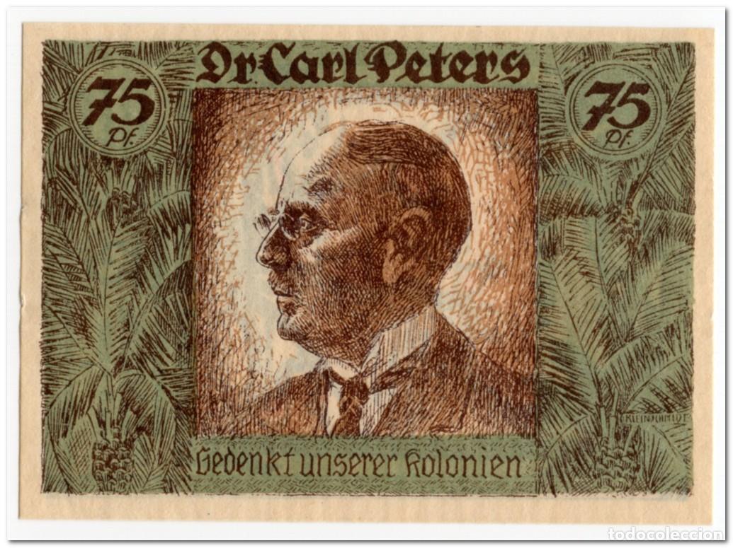 Billetes extranjeros: GERMAN AFRICAN COLONY NOTGELD,75 PFENNIG,1921,DR.CARL PETERS,AU-UNC