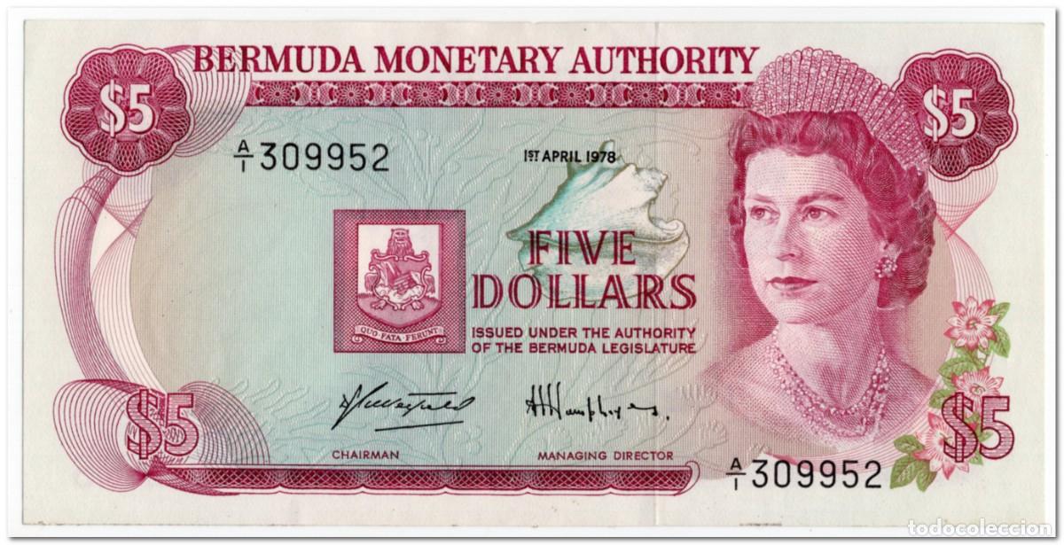Billetes extranjeros: BERMUDA,5 DOLLARS,1978,P.29a,XF+