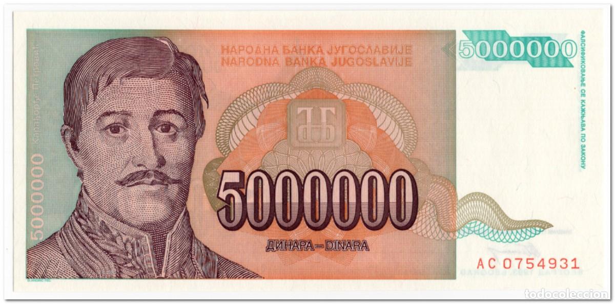 Billetes extranjeros: YUGOSLAVIA,5 000 000 DINARA,1993,P.132,UNC