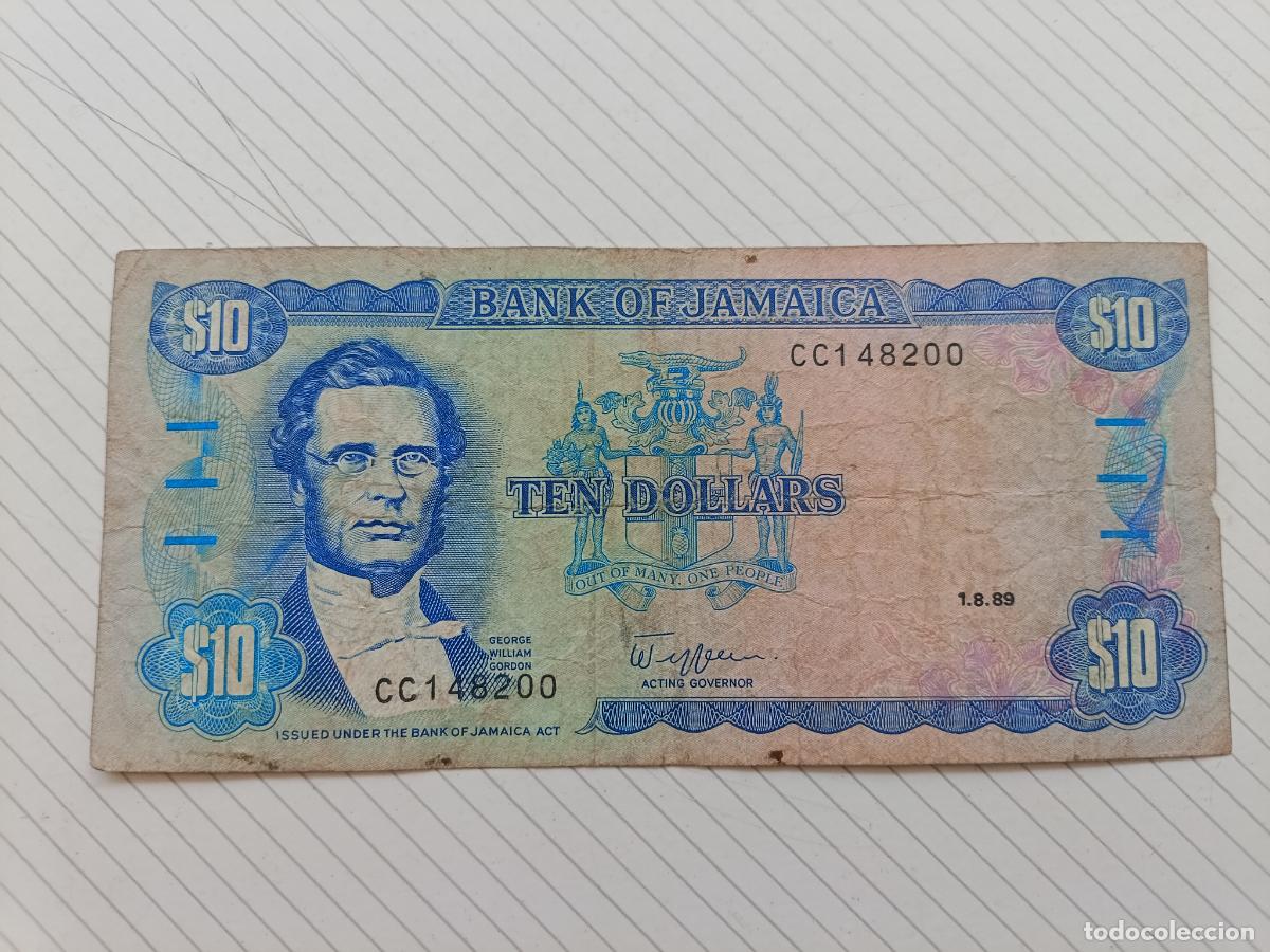 Billetes extranjeros: JAMAICA, 10 D&Oacute;LARES, 1989