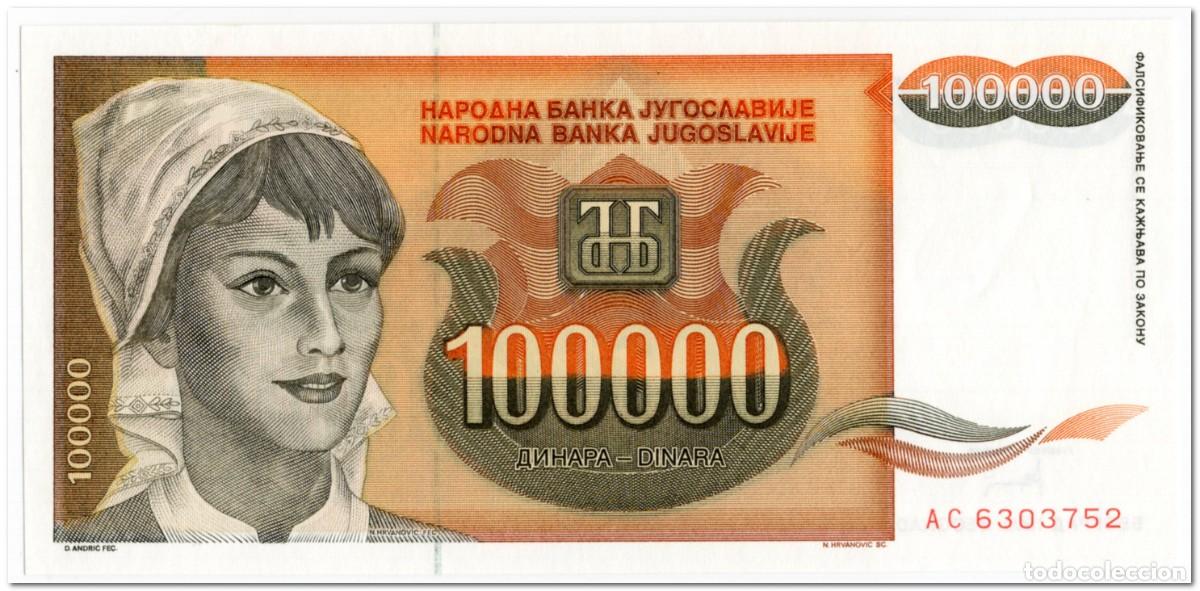 Billetes extranjeros: YUGOSLAVIA,100 000 DINARA,1993,P.118,UNC