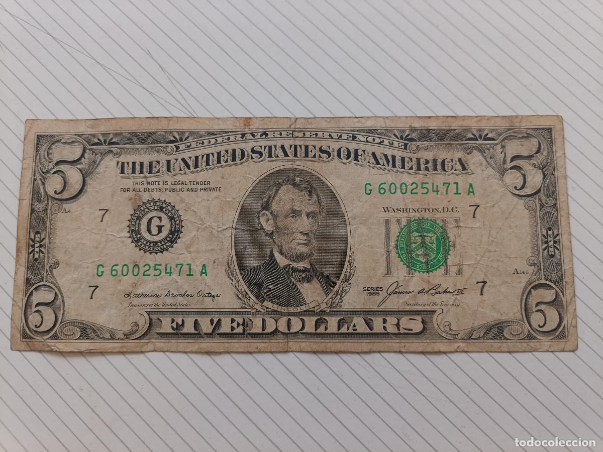 Billetes extranjeros: Estados Unidos. 5 dollars 1985