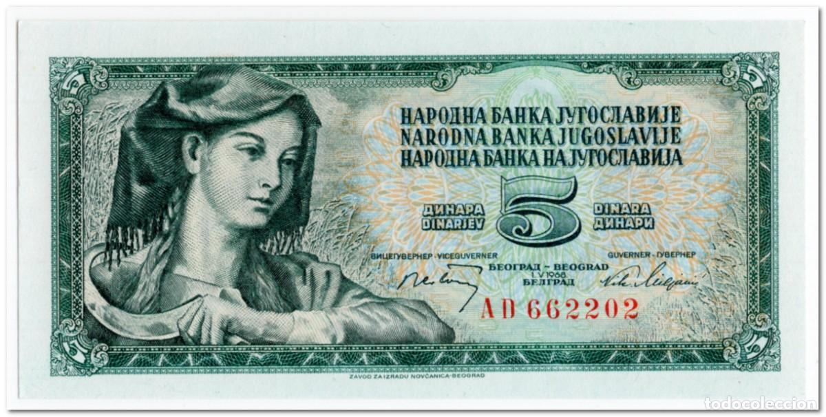 Billetes extranjeros: YUGOSLAVIA,5 DINARA,1968,P.81b,UNC