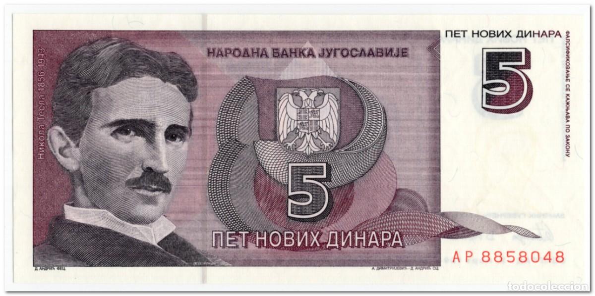 Billetes extranjeros: YUGOSLAVIA,5 NEW DINARA,1994,P.148,UNC
