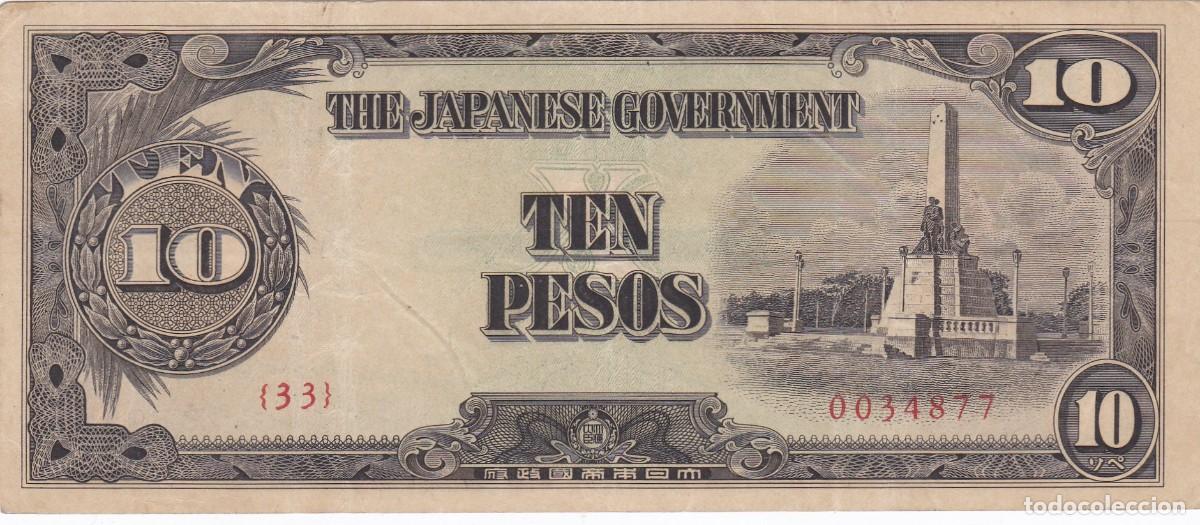 Internationale Banknoten: FILIPINAS - 10 PESOS DE 1943 , OCUPACI&Oacute;N JAPONESA , 2&ordf; GUERRA MUNDIAL