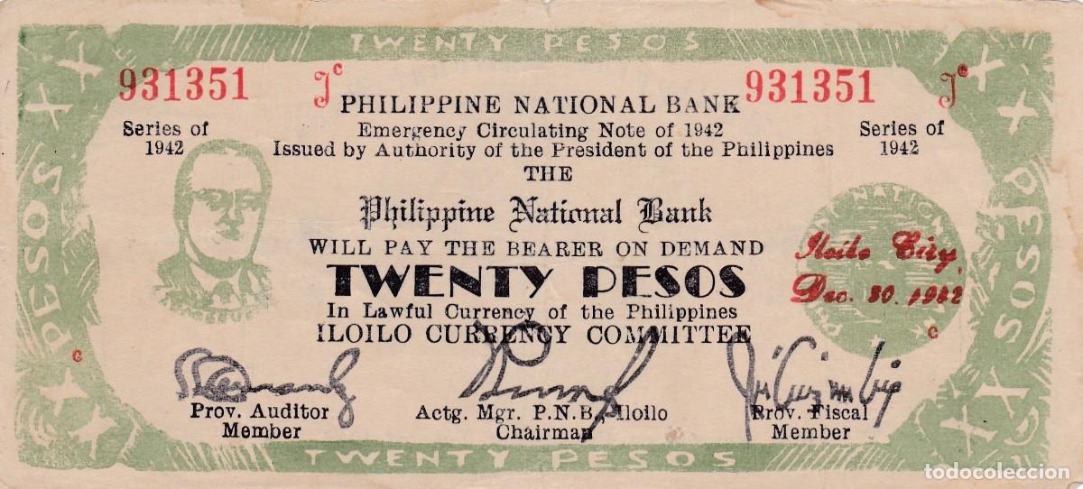 Internationale Banknoten: FILIPINAS - 20 PESOS DE 1942 - GUERRILLA DE ILOILO - 2&ordf; GUERRA MUNDIAL