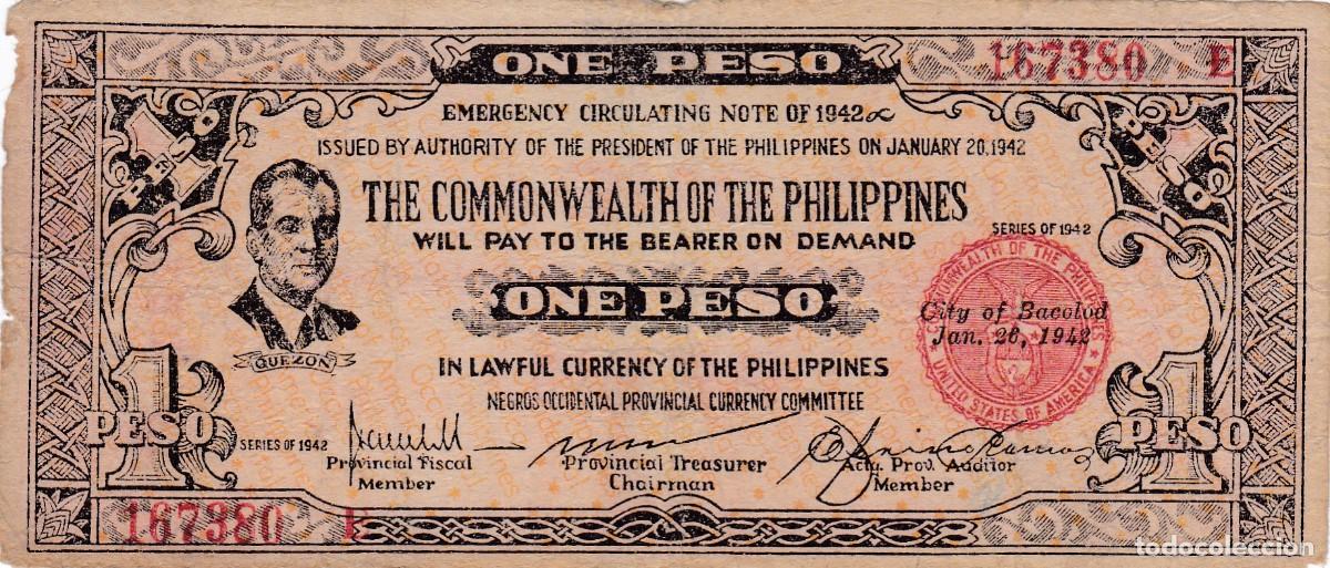 Internationale Banknoten: FILIPINAS - 1 PESO DE 1942 - GUERRILLA DE NEGROS OCCIDENTAL- 2&ordf; GUERRA MUNDIAL