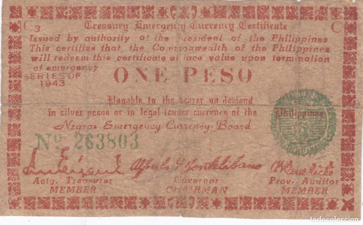 International Banknotes: FILIPINAS - 1 PESO DE 1943 - GUERRILLA DE NEGROS - 2&ordf; GUERRA MUNDIAL