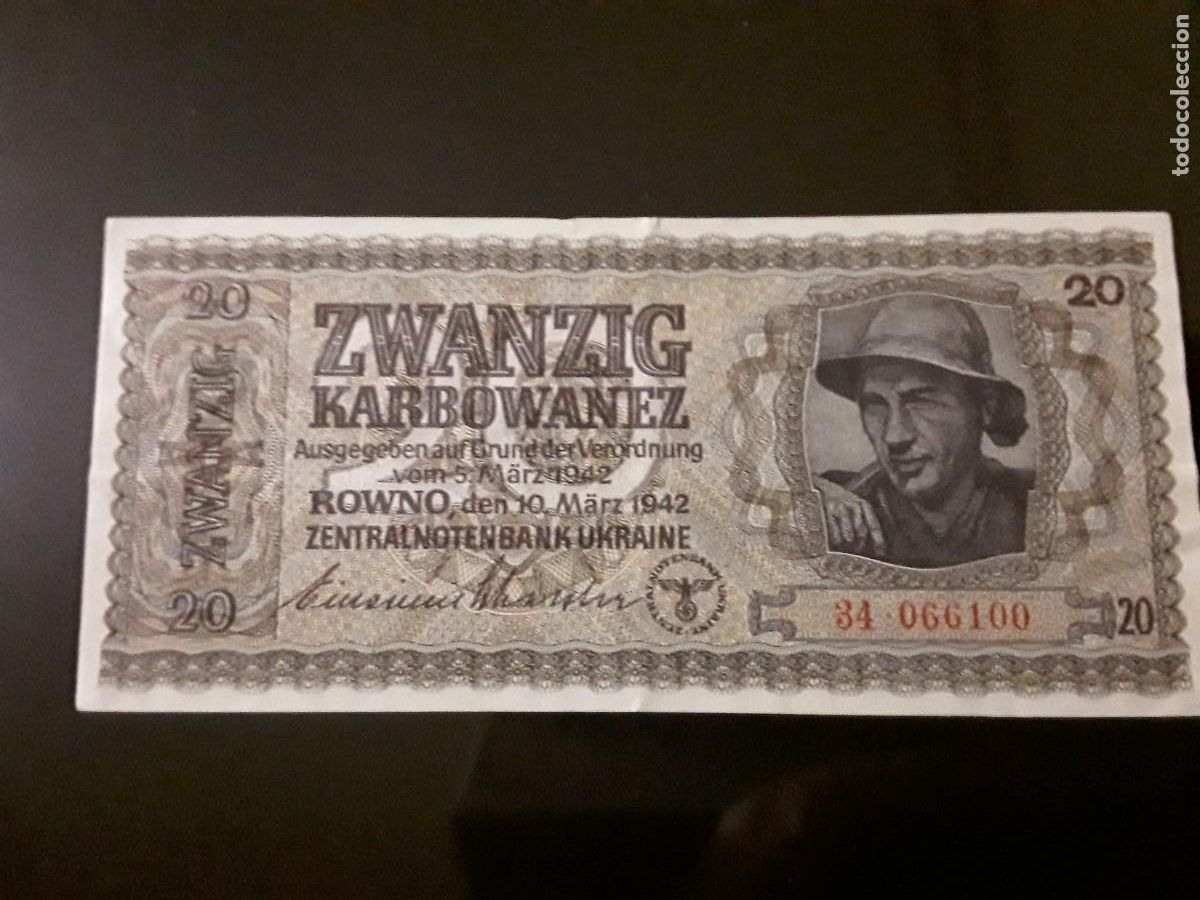 Billets internationaux: ALEMANIA III REICH / OCUPACION UCRANIA - RAROS 20 KARBOWANEZ A&Ntilde;O 1942. MBC.