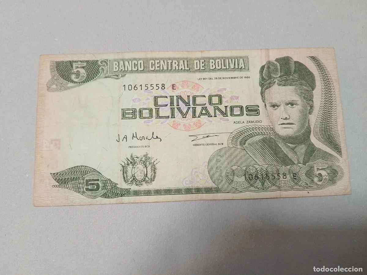Billetes extranjeros: Billete Bolivia, 5 bolivianos, a&ntilde;o 1986