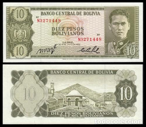 Billetes extranjeros: Bolivia 10 Pesos L. 13-7-1962 Pick 154a(17)