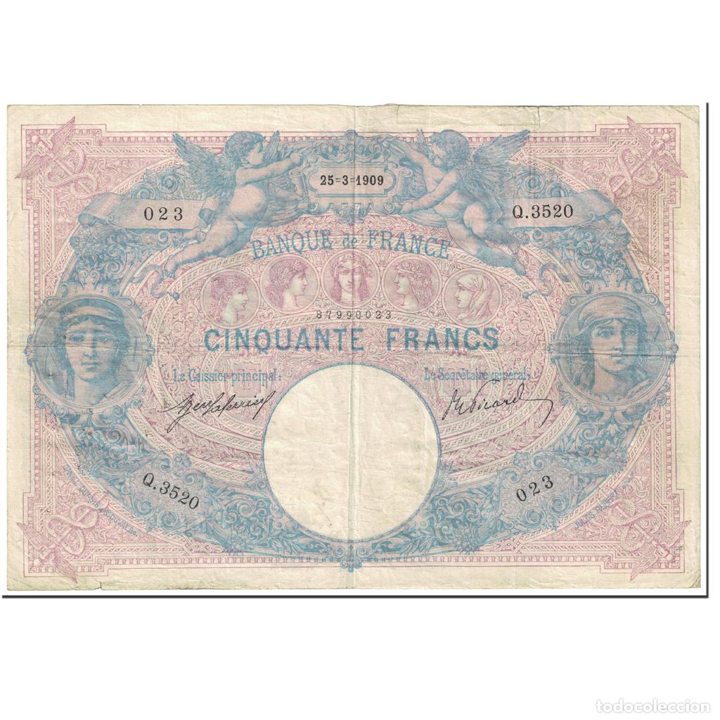 Billetes extranjeros: [#606664] Francia, 50 Francs, Bleu et Rose, 1908, 1908-03-25, BC, Fayette:14.22, KM:64e