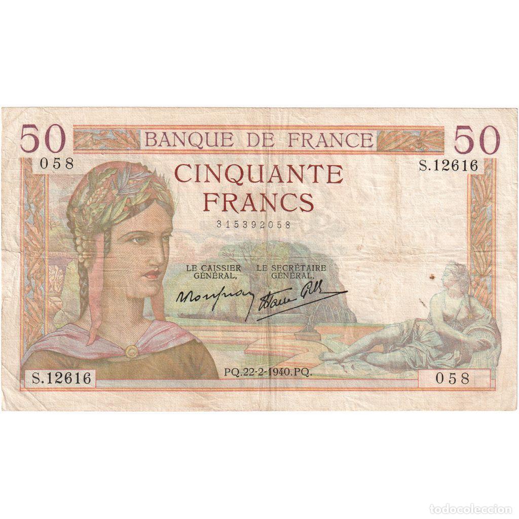 International Banknotes: [#197194] Francia, 50 Francs, C&eacute;r&egrave;s, 1940-02-22, S.12616, BC