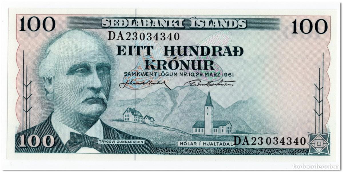 Billetes extranjeros: ICELAND,100 KRONUR,1961,P.44,UNC