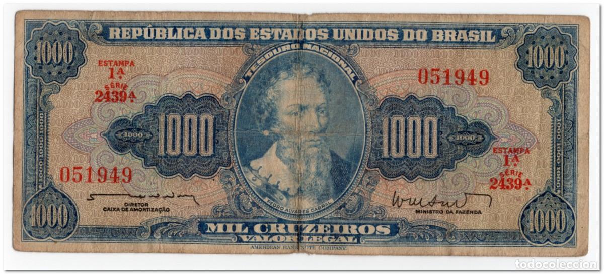 Billetes extranjeros: BRAZIL,1000 CRUZEIROS,1961,P.173a,FINE