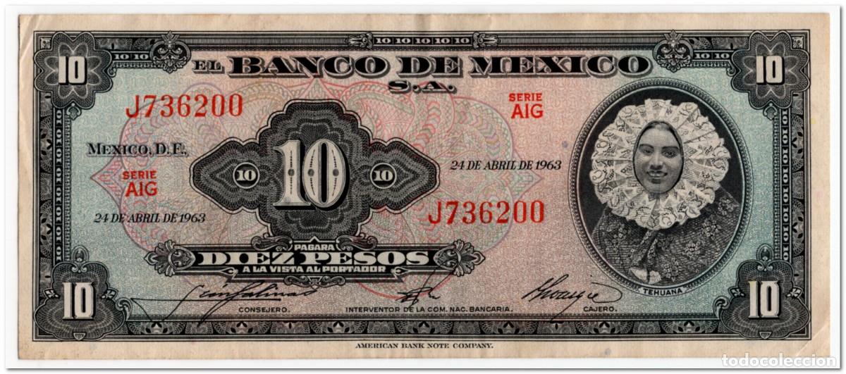 Billetes extranjeros: MEXICO,10 PESOS,1963,P.58j,VF