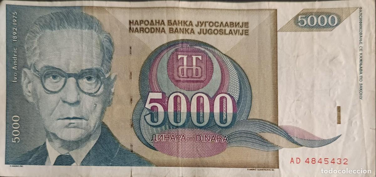 Billetes extranjeros: B140 - Yugoslavia 5.000 Dinara 1992 P115 BC