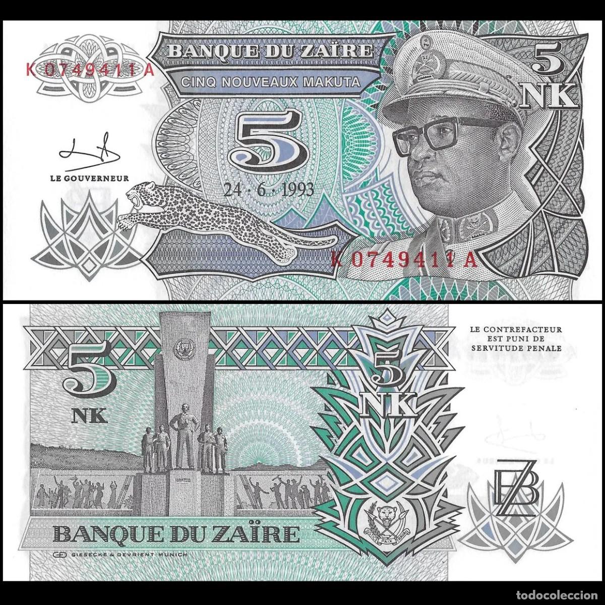 Billetes extranjeros: b21 - Zaire 5 N. Makuta 1993 P48 SC Plancha