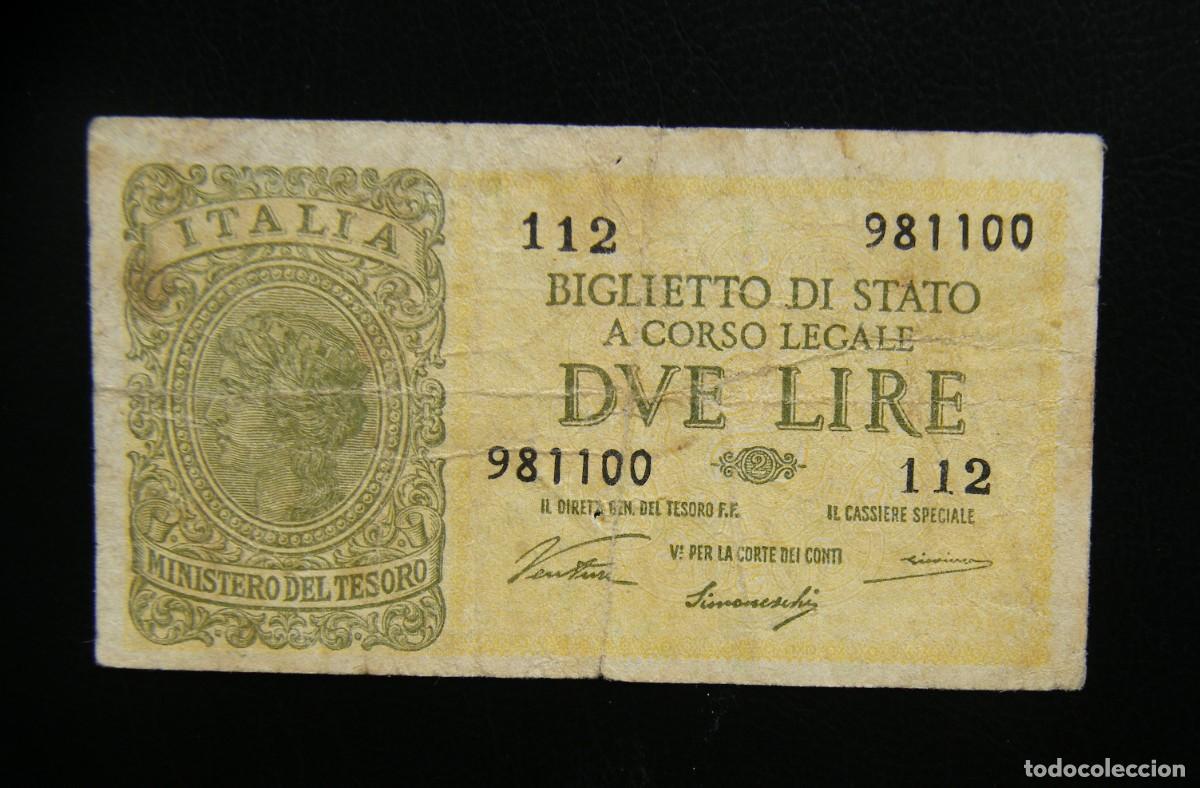 Banconote internazionali: ITALIA BILLETE DE 2 LIRAS 1944 CIRCULADO