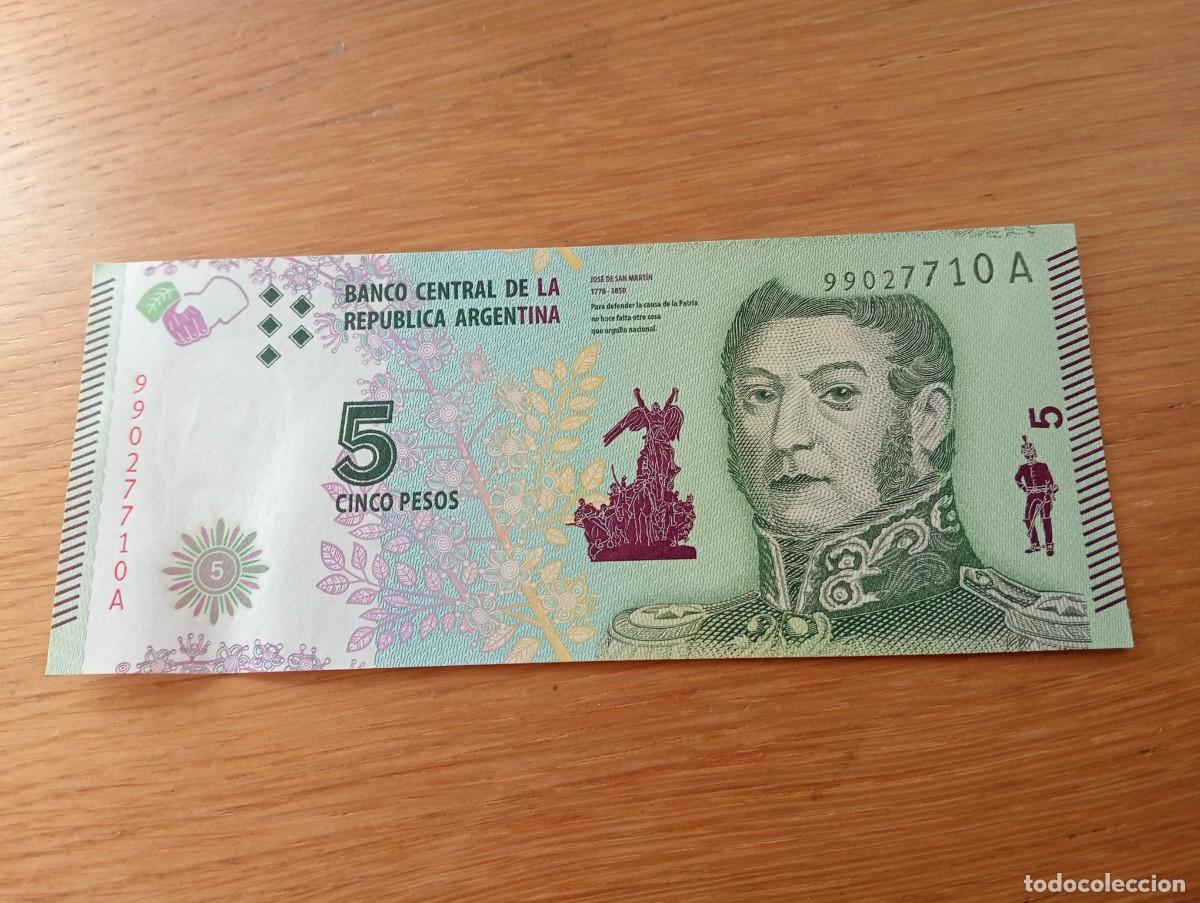 International Banknotes: BILLETE DE ARGENTINA. 5 PESOS. N.&ordm; SERIE: 99027710 A. A&Ntilde;O 2015. PICK 359. SIN CIRCULAR.