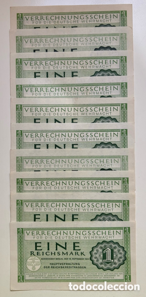 Billetes extranjeros: Lote x 10 Billetes ALEMANIA NAZI 1 Marco 1944 EBC/SC- ReichsMark
