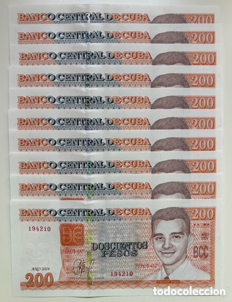 Billetes extranjeros: Lote x 10 Billetes CUBA 200 Pesos 2024 SC Frank Pais