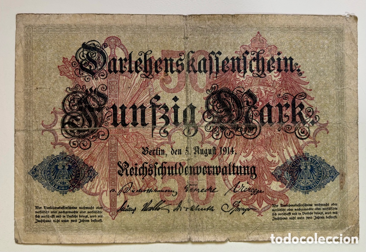 Billetes extranjeros: Billete ALEMANIA 50 Marcos 1914. Mark
