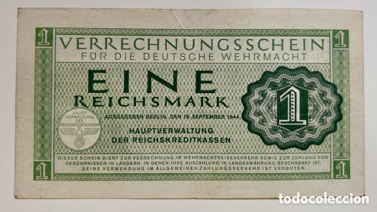Billetes extranjeros: Billete ALEMANIA NAZI 1 Marco 1944 ReichsMark
