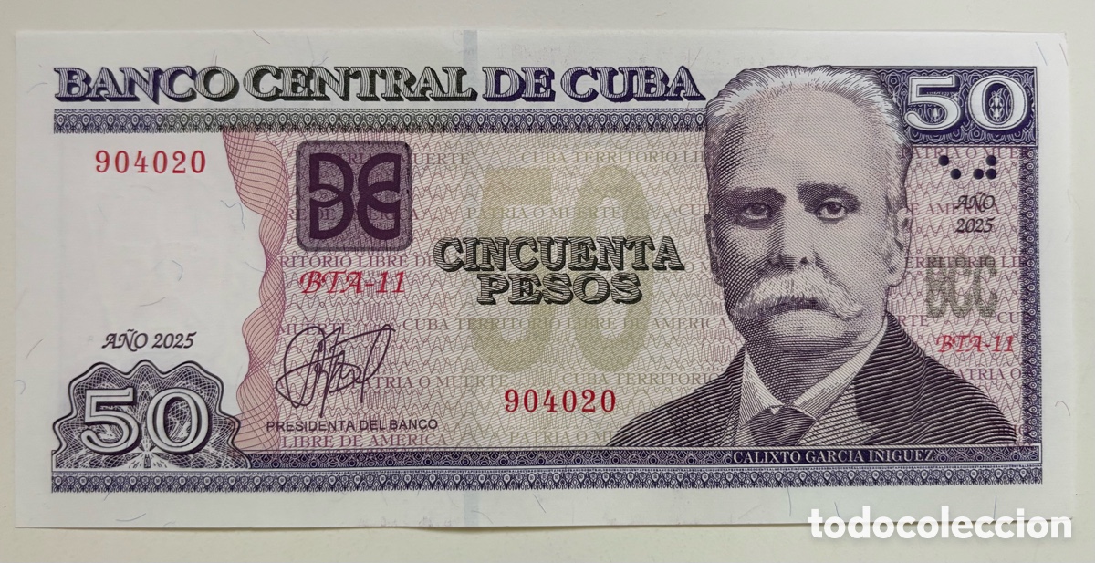 Billetes extranjeros: Billete CUBA 50 Pesos 2025 SC. Calixto Garcia &Iacute;&ntilde;iguez
