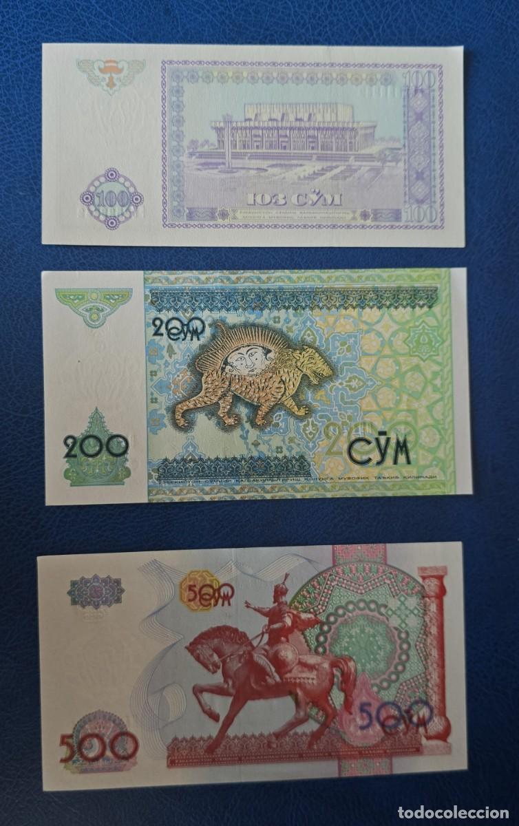 Billetes extranjeros: 3 BILLETES UZBEKISTAN - 1994 (100 SOM) - 1997 (200 SOM) - 1999 (500 SOM)