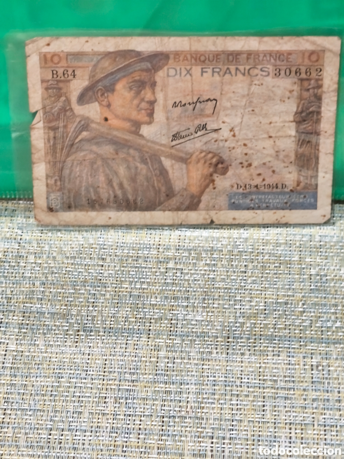 Billetes extranjeros: Billete circulado bc- rc de Francia antiguo alguna roturita de 10 francos de 1948 ver