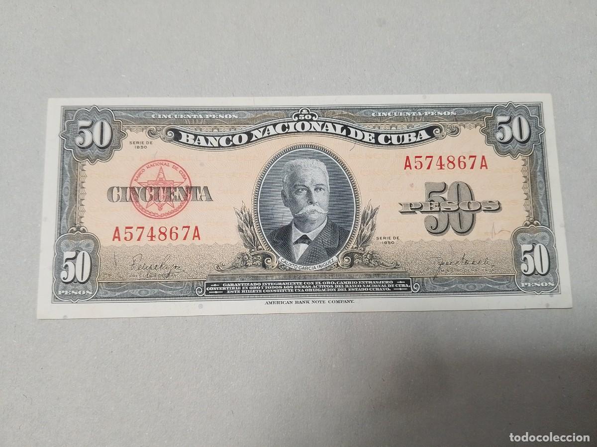 Billetes extranjeros: Billete Cuba, 50 pesos, a&ntilde;o 1950, serie AA, UNC