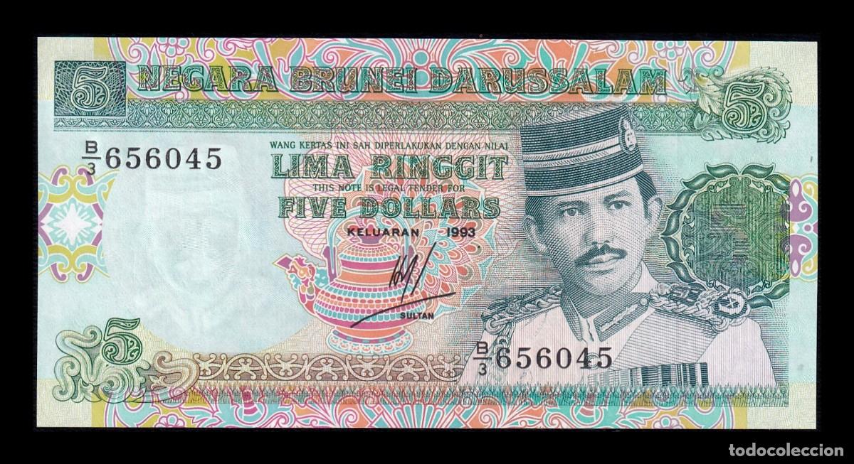 Billetes extranjeros: Brunei 5 Ringgit Hassan al-Bolkiah I 1993 Pick 14c Sc Unc