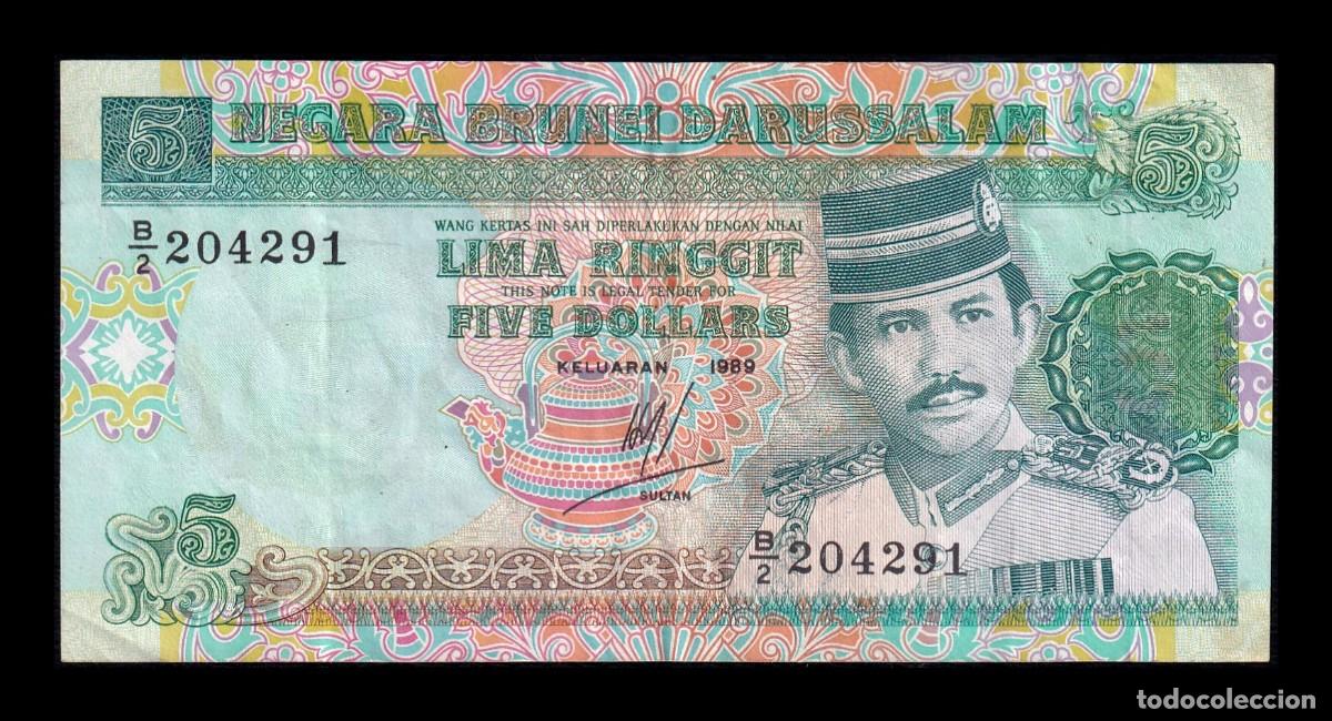 Billetes extranjeros: Brunei 5 Ringgit Hassan al-Bolkiah I 1989 Pick 14a Bc/Mbc F/Vf