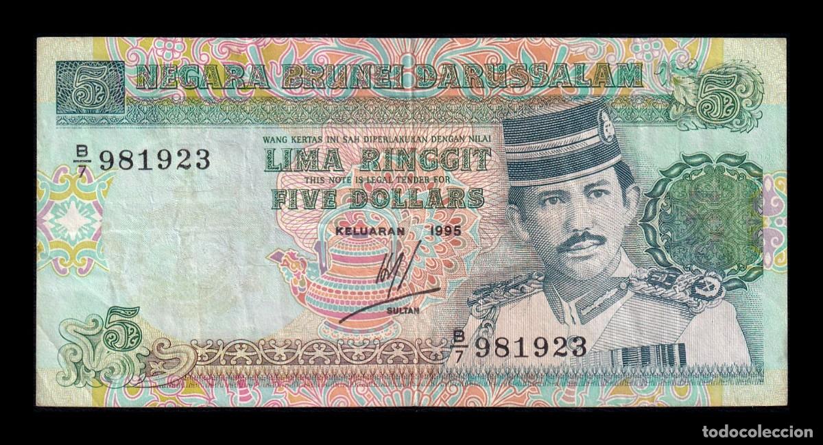Billetes extranjeros: Brunei 5 Ringgit Hassan al-Bolkiah I 1995 Pick 14d Bc/Mbc F/Vf
