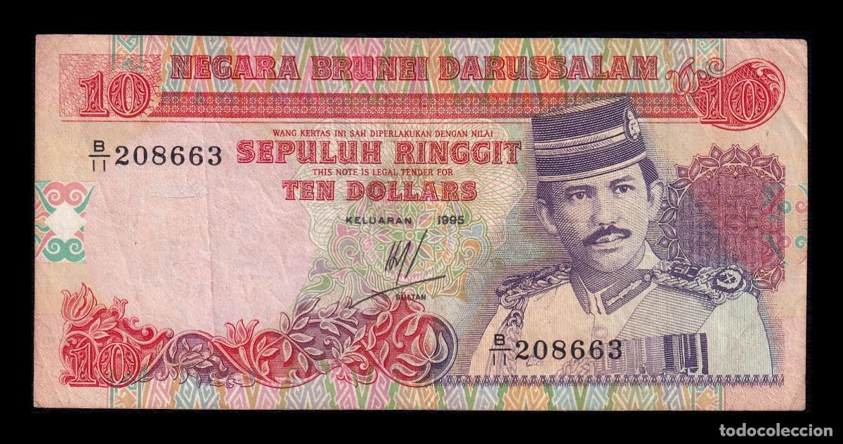Billetes extranjeros: Brunei 10 Ringgit Hassan al-Bolkiah I 1995 Pick 15c Bc/Mbc F/Vf