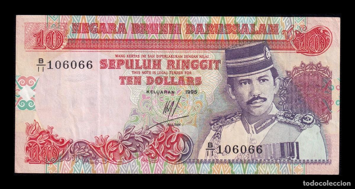 Billetes extranjeros: Brunei 10 Ringgit Hassan al-Bolkiah I 1995 Pick 15c Bc/Mbc F/Vf