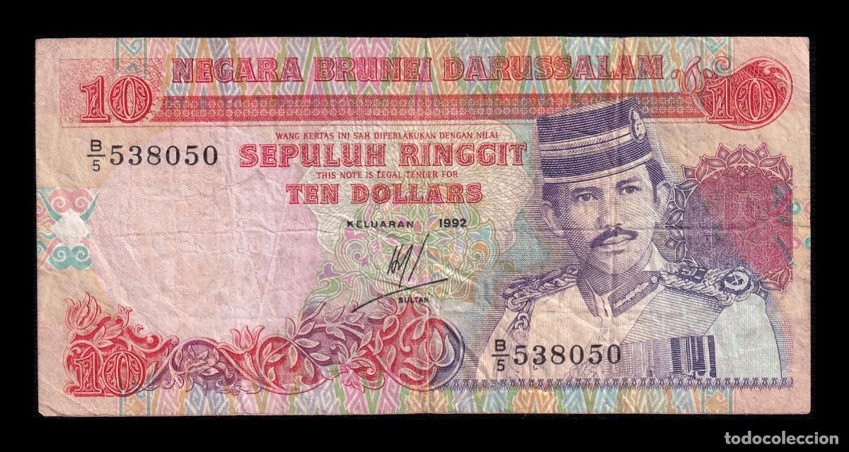 Billetes extranjeros: Brunei 10 Ringgit Hassan al-Bolkiah I 1992 Pick 15b Bc/Mbc F/Vf