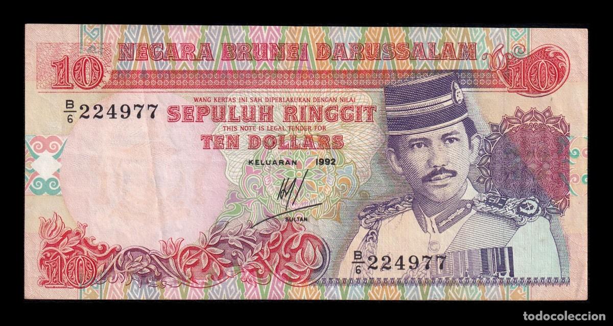 Billetes extranjeros: Brunei 10 Ringgit Hassan al-Bolkiah I 1992 Pick 15b Bc/Mbc F/Vf
