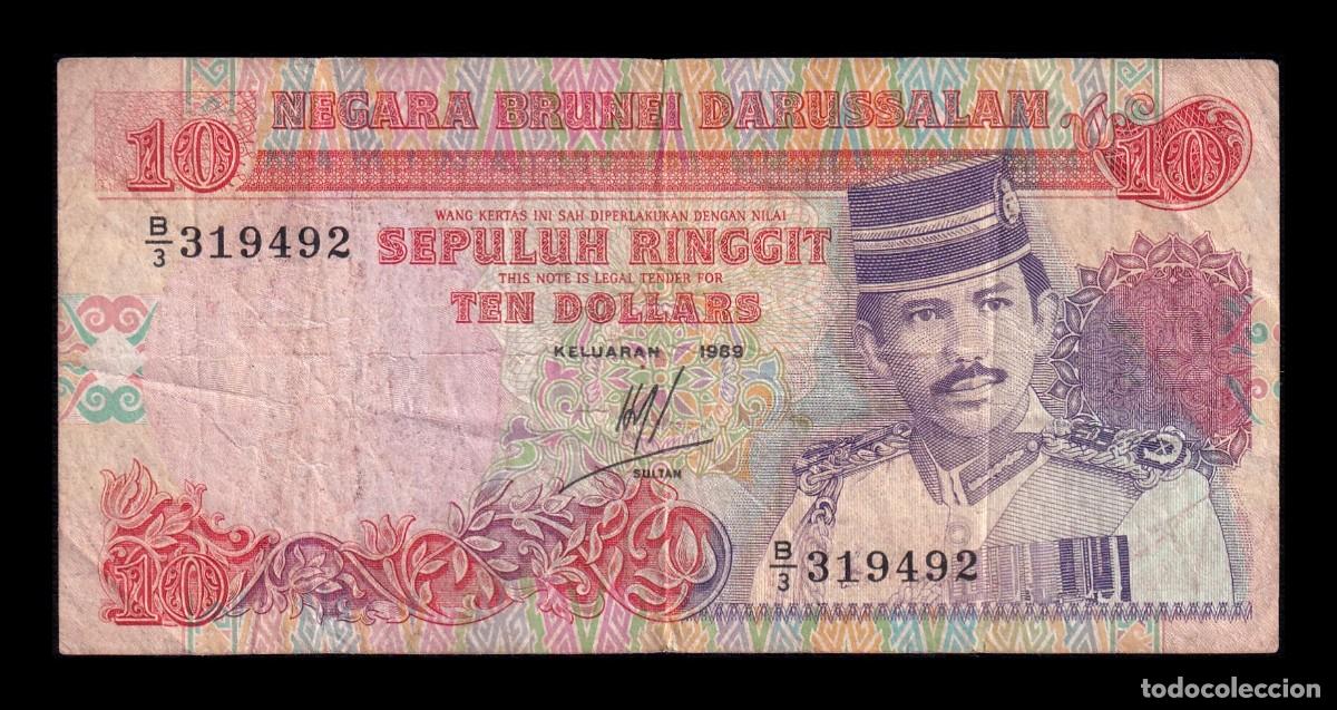 Billetes extranjeros: Brunei 10 Ringgit Hassan al-Bolkiah I 1989 Pick 15a Bc/Mbc F/Vf