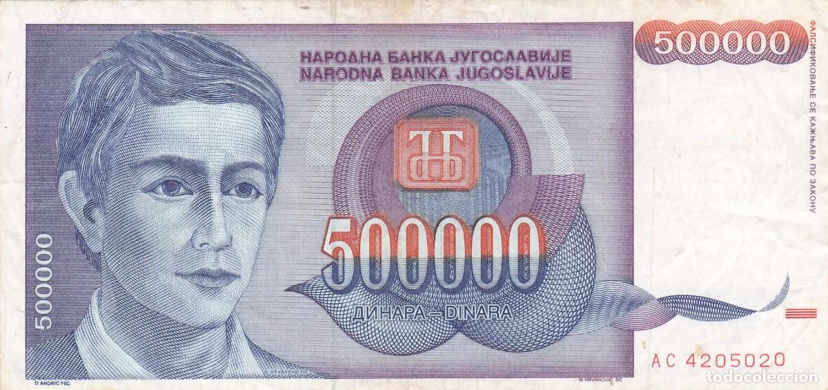 Notas Internacionais: YUGOSLAVIA - 500000 DINARES DE 1993