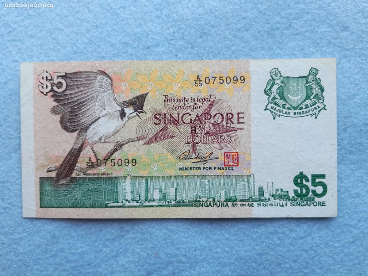 Notas Internacionais: Singapur. 5 D&oacute;lares. A&ntilde;o 1976.