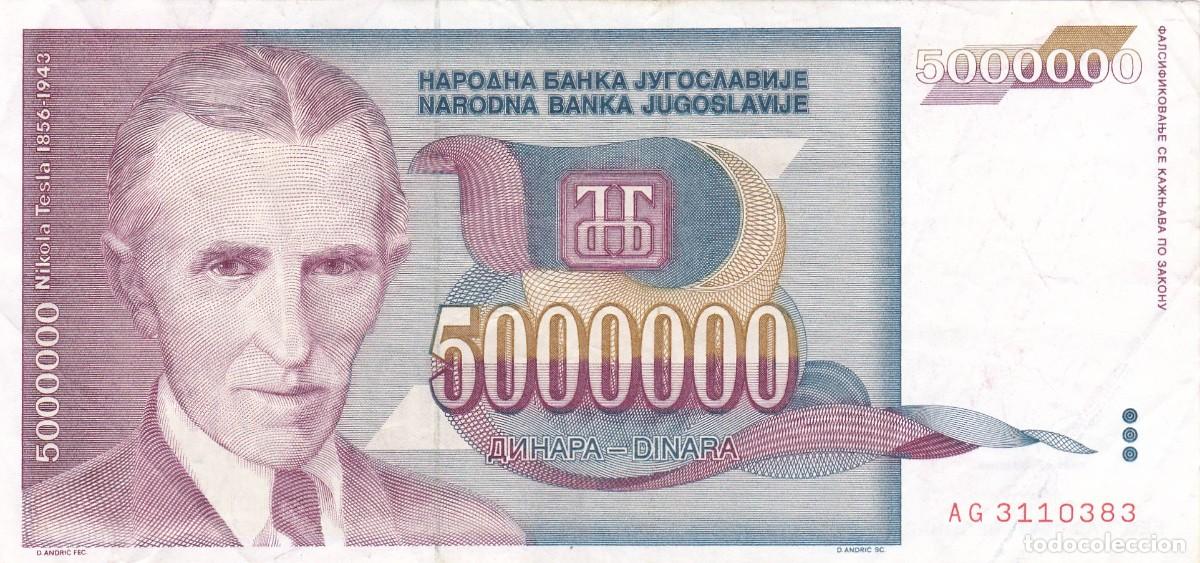 Internationale Banknoten: YUGOSLAVIA - 5000000 DINARES DE 1993