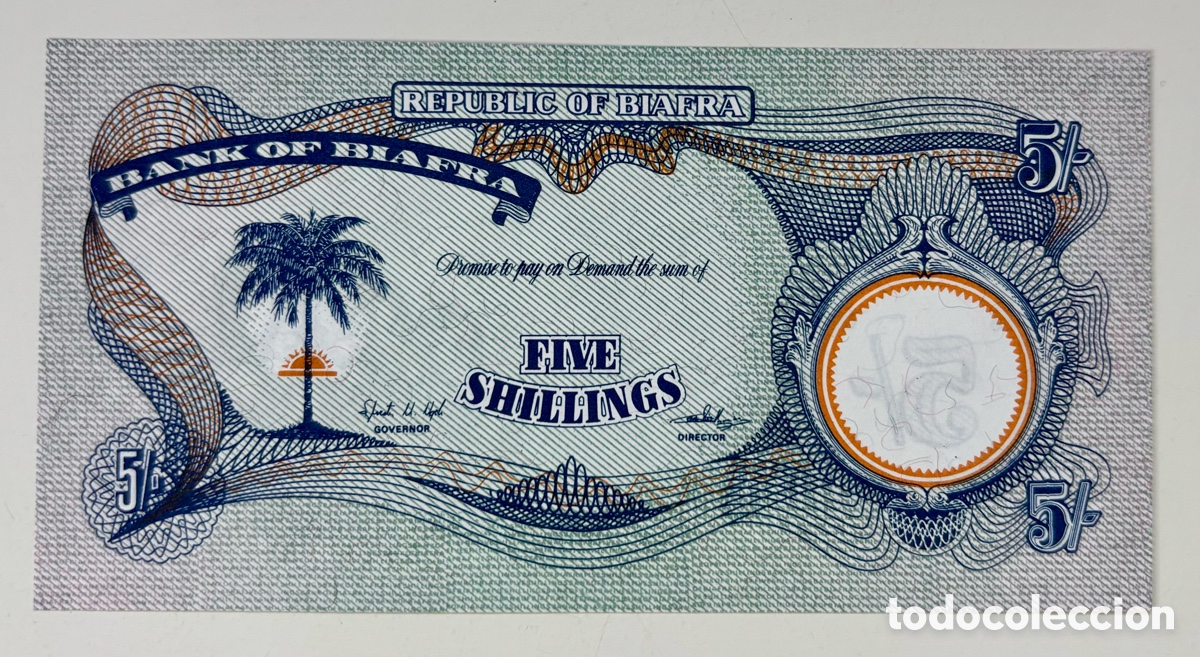 Billetes extranjeros: Billete BIAFRA 5 Chelines (1969) SC. Resto. Sin Numeraci&oacute;n