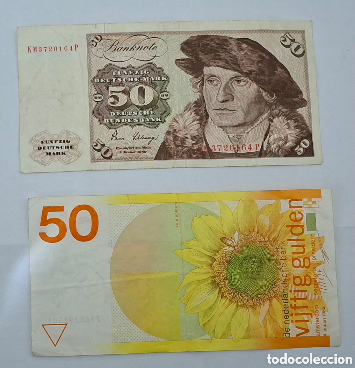 Billets internationaux: 2 Billetes Alemania,1980, 50 Mark y Holanda,1.983, 50 Gulden,MBC-