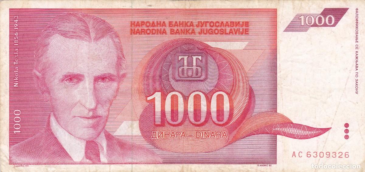 Billets internationaux: YUGOSLAVIA - 1000 DINARES DE 1992