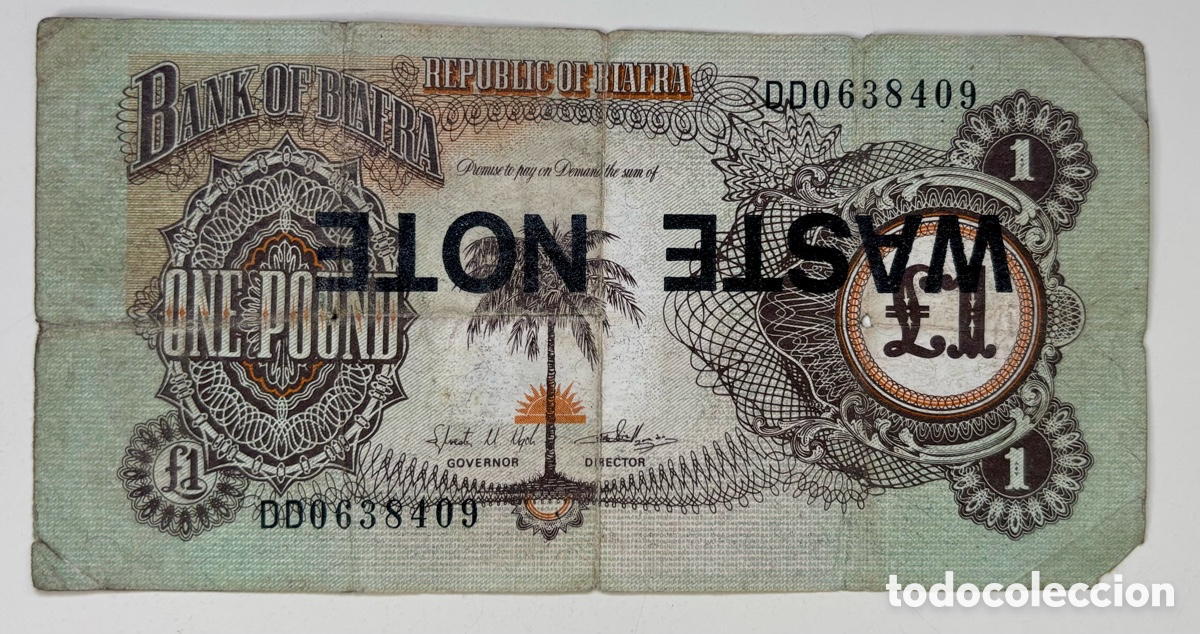 Billetes extranjeros: Billete BIAFRA 1 Libra (1969) WASTE NOTE . Pound