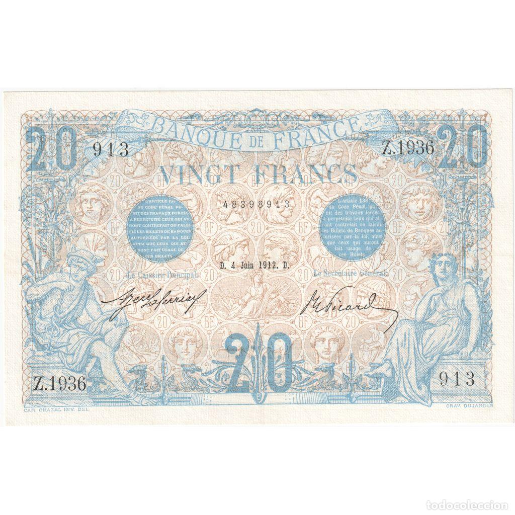 Billetes extranjeros: [#377717] Francia, 20 Francs, Bleu, 1912-06-04, Z.1936, EBC+