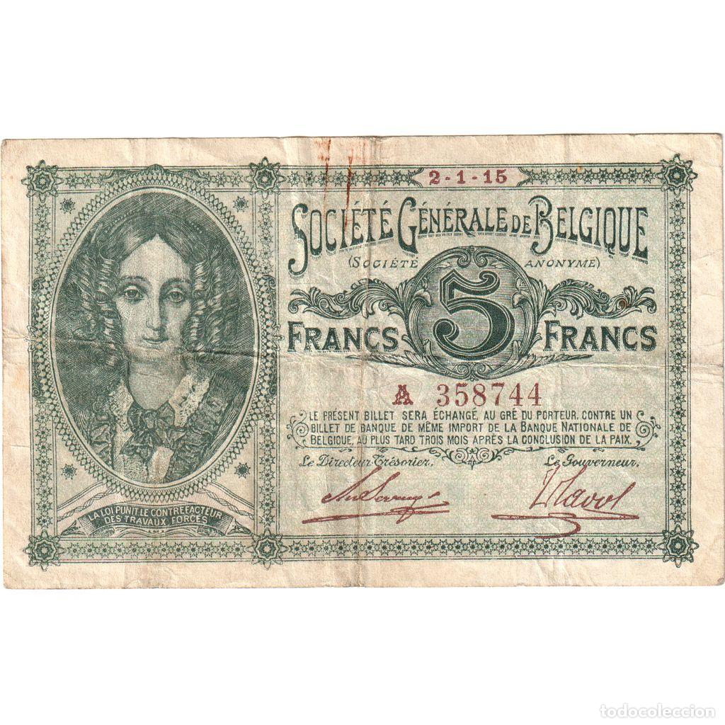 Billetes extranjeros: [#377751] B&eacute;lgica, 5 Francs, 1915-01-02, BC