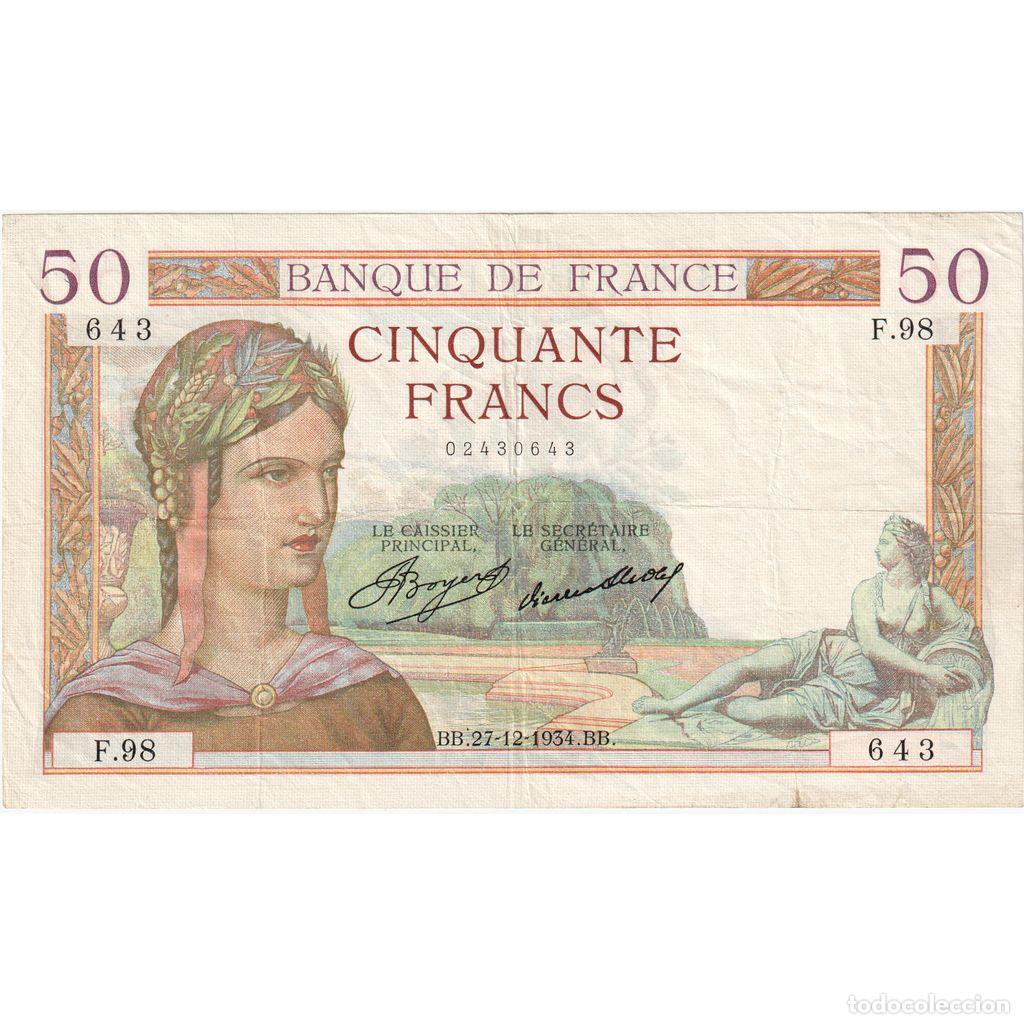 Billetes extranjeros: [#377708] Francia, 50 Francs, C&eacute;r&egrave;s, 1934-12-27, F.98, MBC+